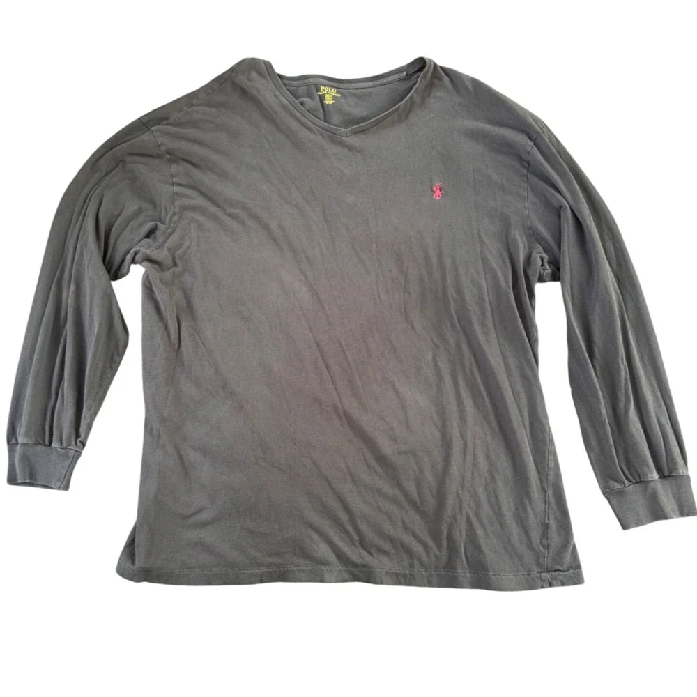 Polo Ralph Lauren Classic Gray Long Sleeve T-Shirt Red‎ Pony Logo 2XLT Tall